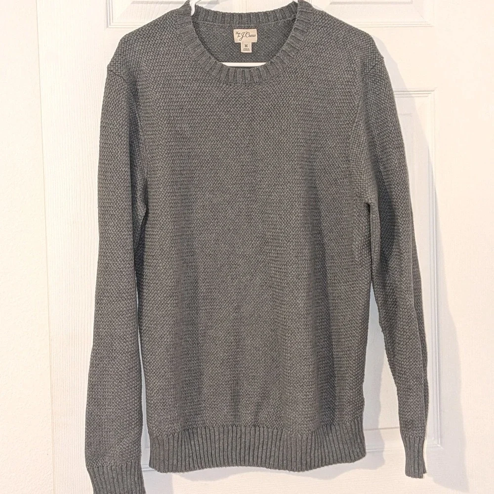 J. Crew Mens Textured Waffle Knit Crewneck Sweater Heather Grey Size M NWOT $98